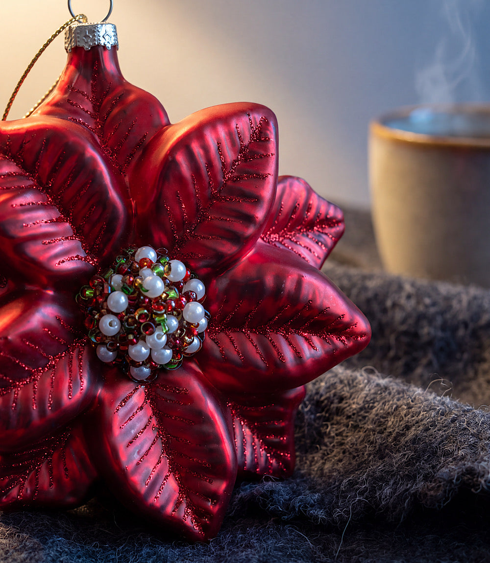 Poinsettia Glass Ornament