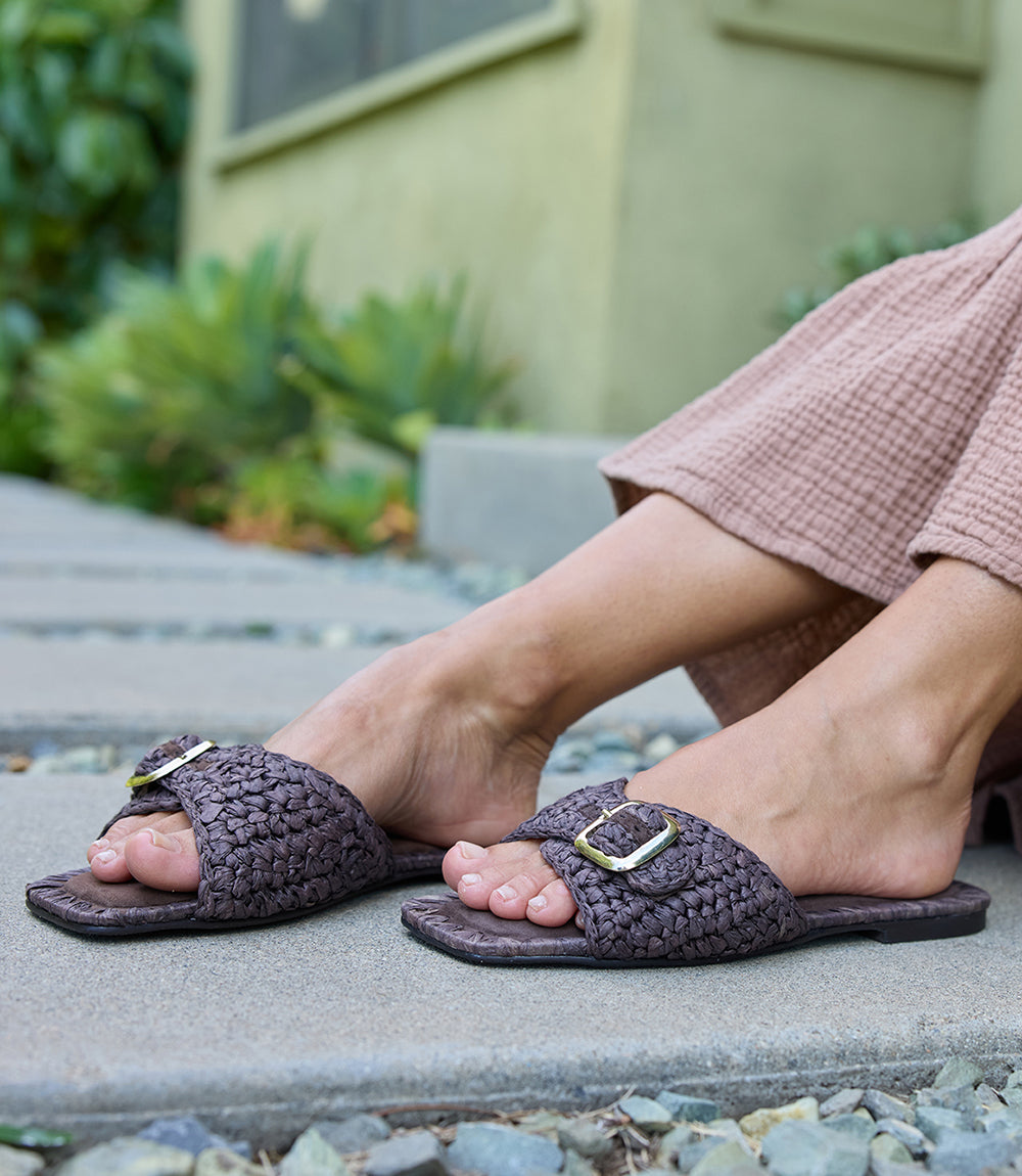 Seychelles Rafia Slides Seychelles Morning Brunch Raffia Buckle Sandals – Karen Kane