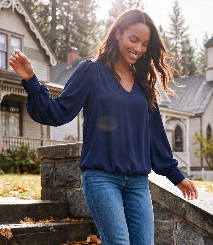Puff Sleeve V-Neck Top