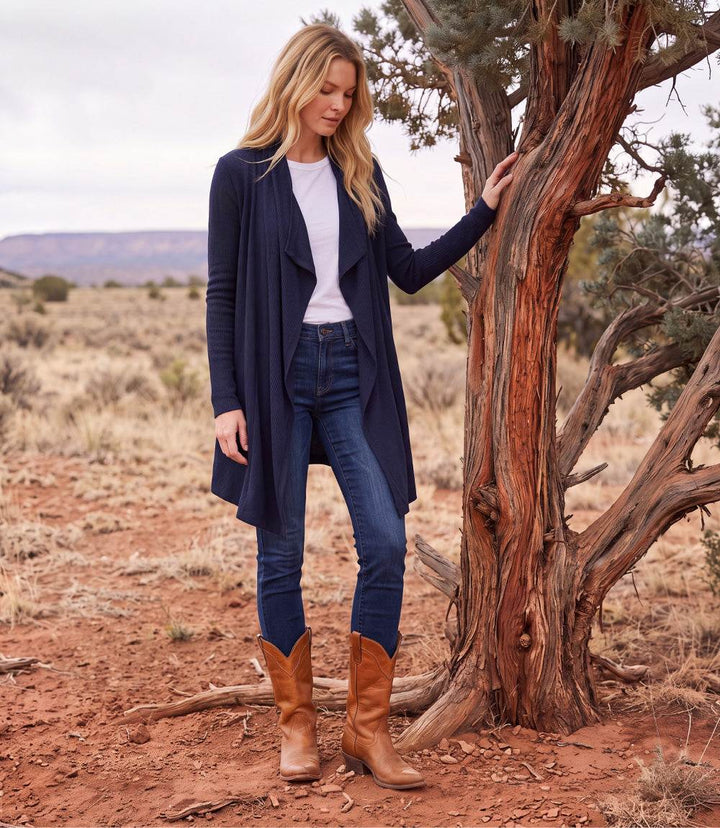 Ribbed Drape Front Cardigan