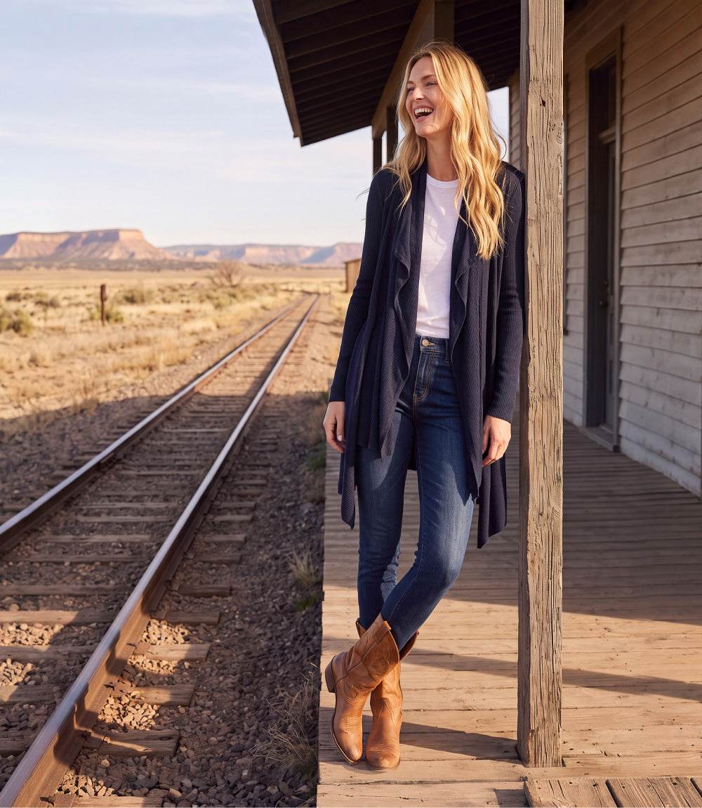 Ribbed Drape Front Cardigan