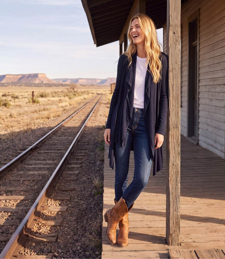 Ribbed Drape Front Cardigan