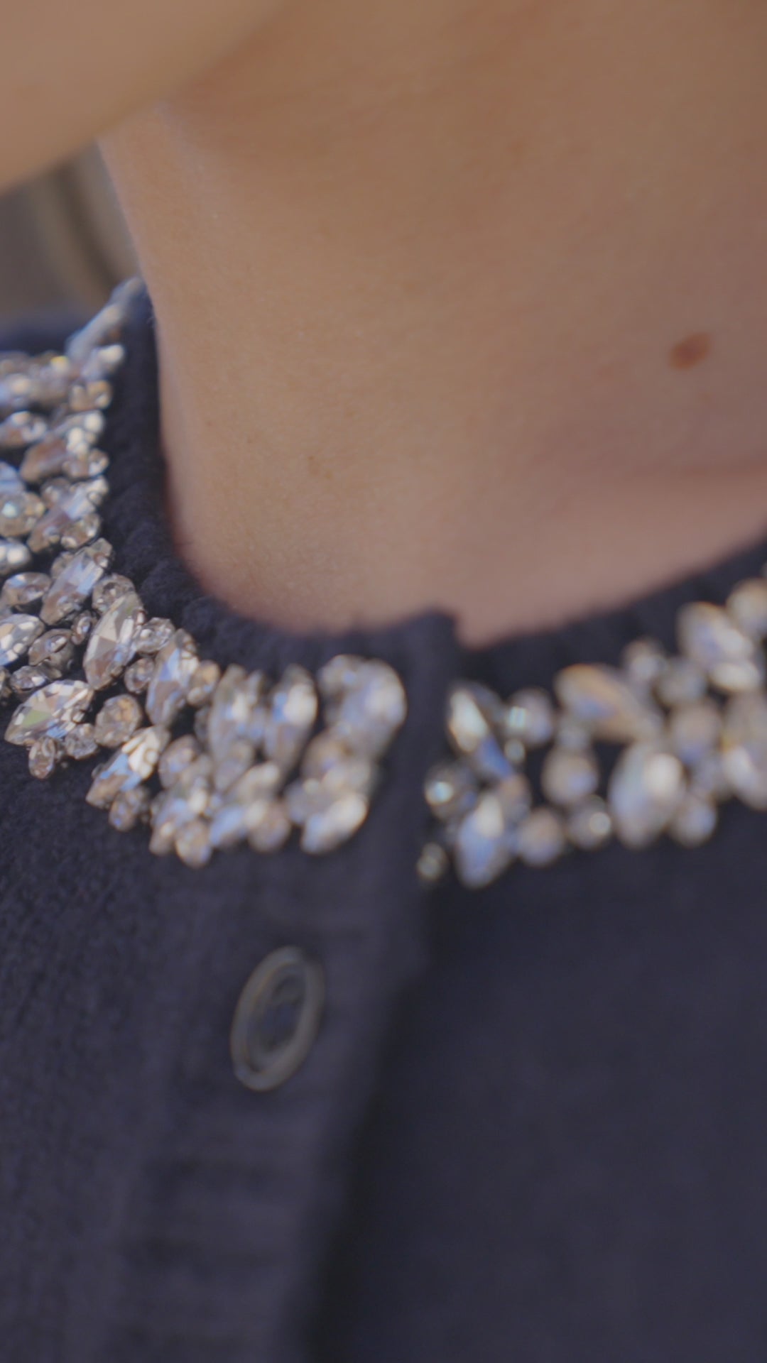 Embellished Crewneck Cardigan Sweater