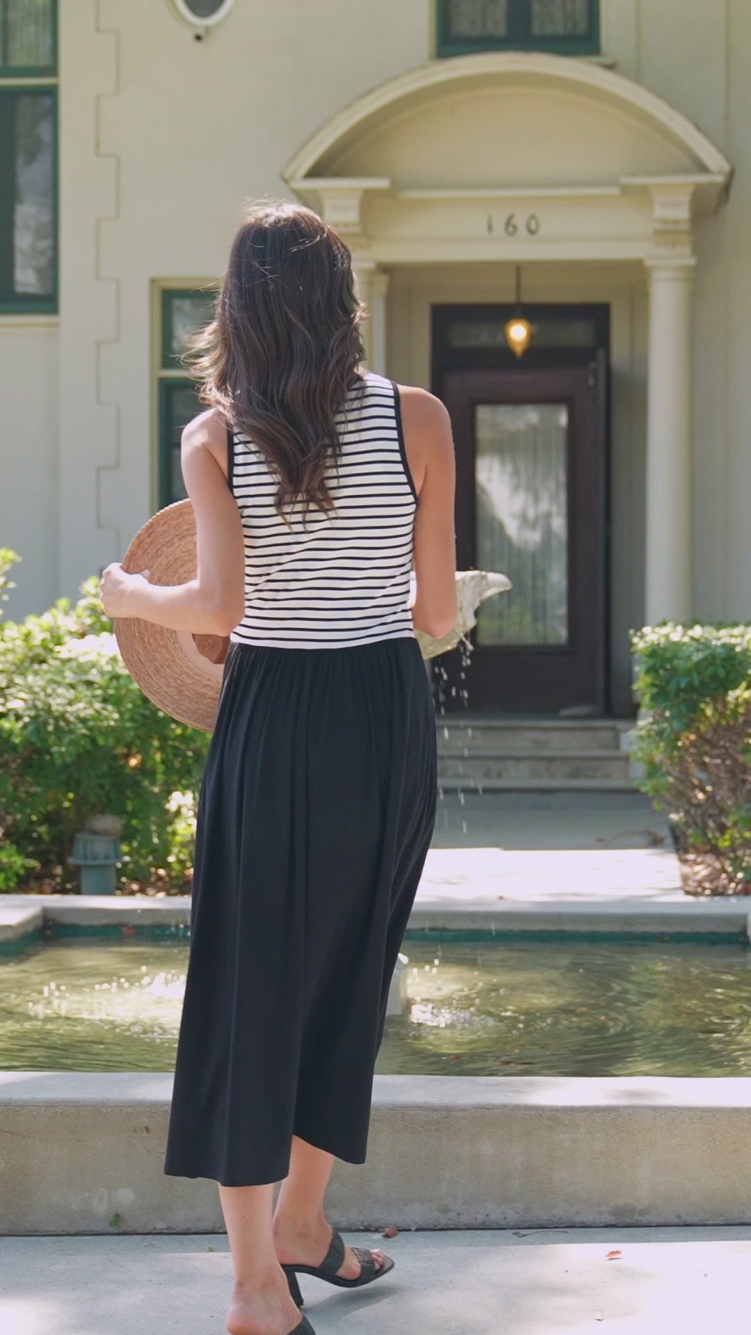 Sleeveless Stripe Bodice Mixed-Media Midi Dress