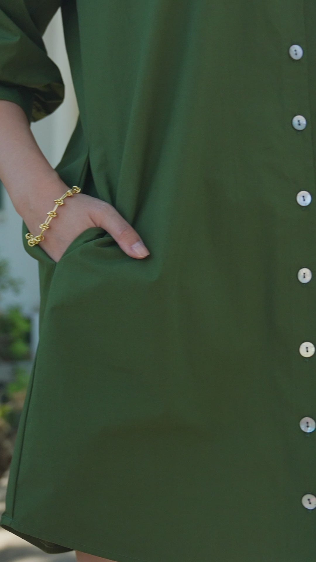 Lantern Sleeve Button-Front Dress