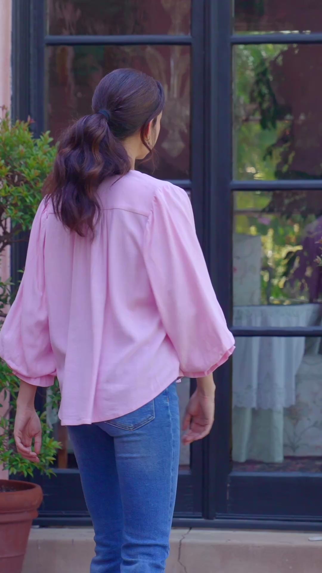 Layered Sleeve Shirred Blouse