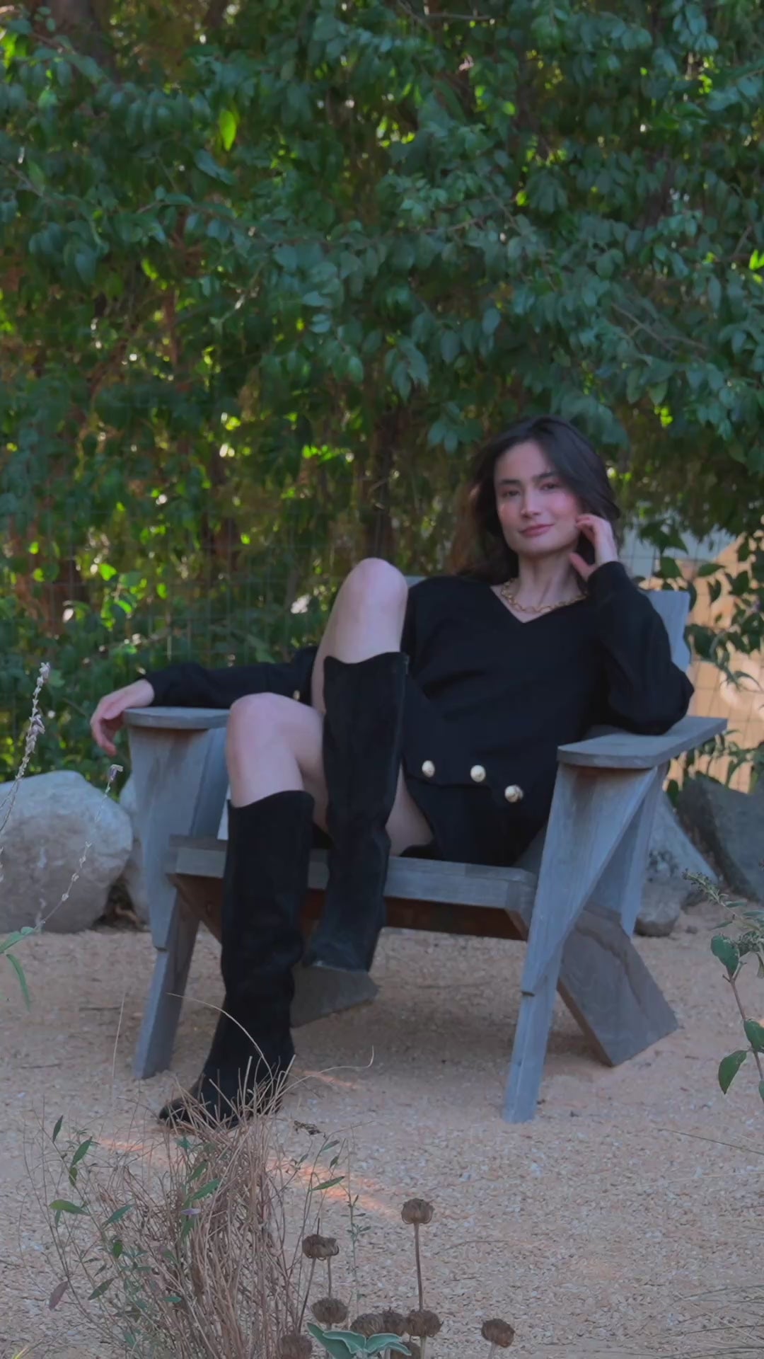 Long Sleeve V-Neck Button Detail Dress