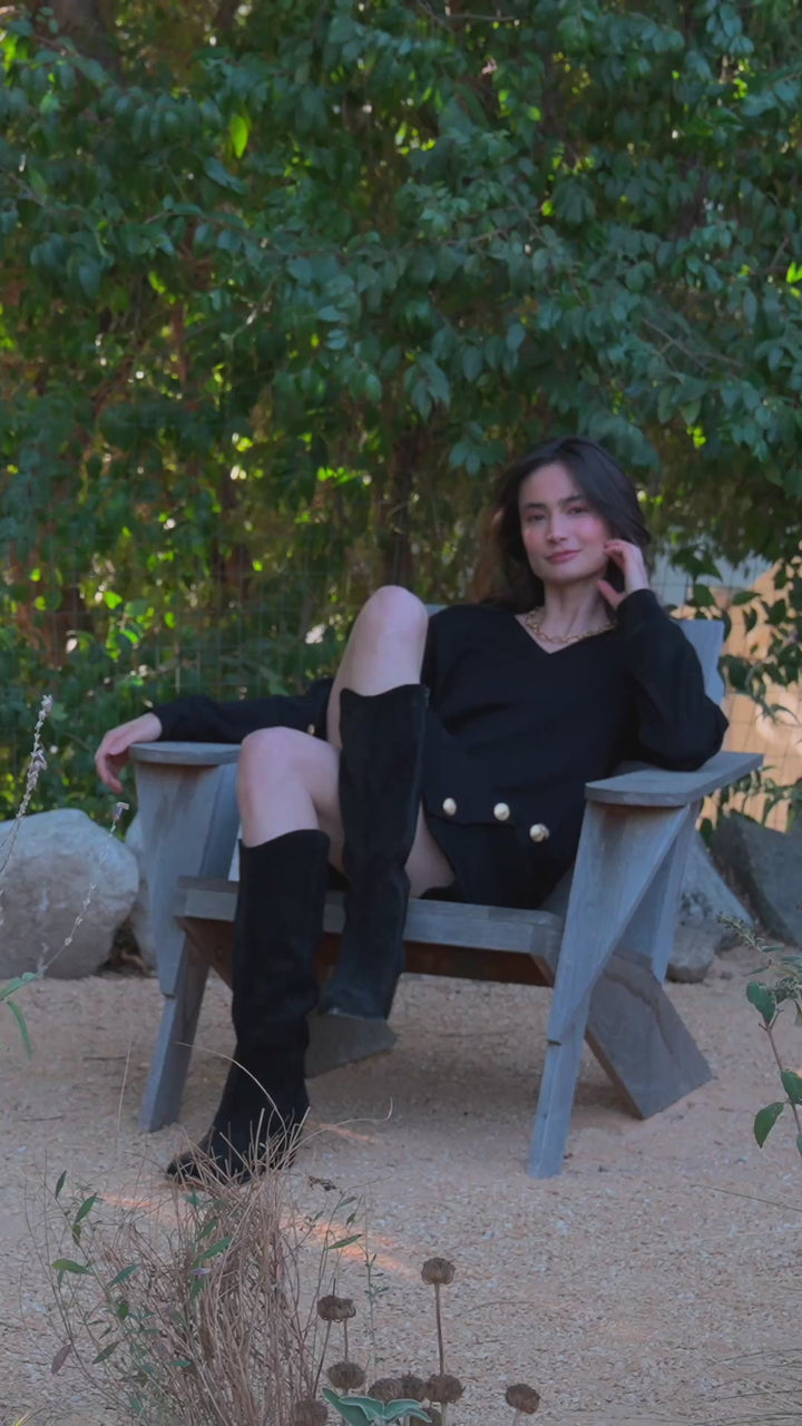 Long Sleeve V-Neck Button Detail Dress