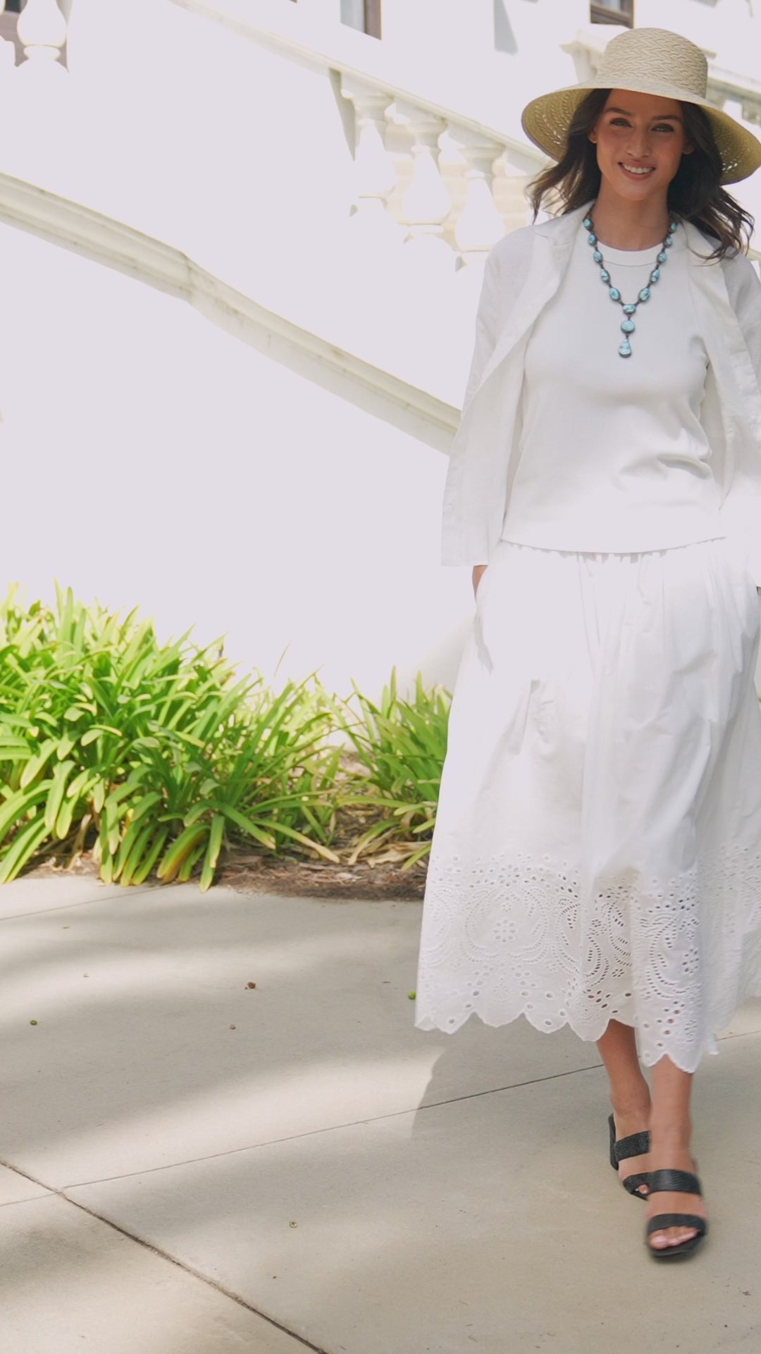 Cut-Out Embroidery Midi Skirt