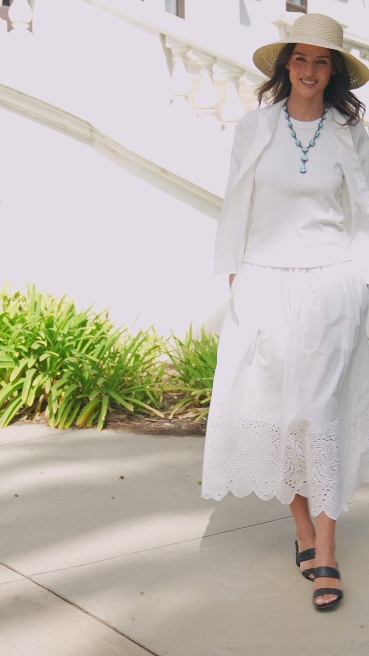 Cut-Out Embroidery Midi Skirt