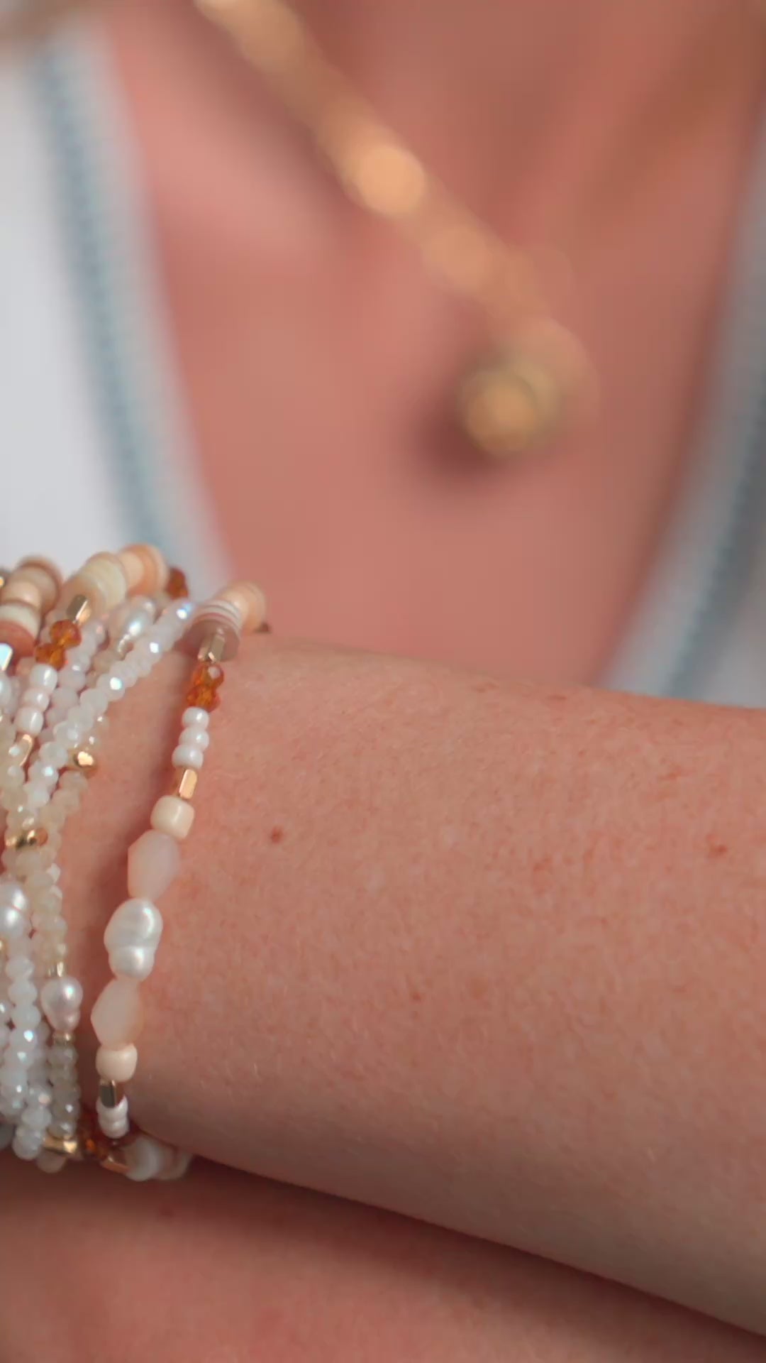 Beaded Gemstone And Pearl Stretch Bracelet