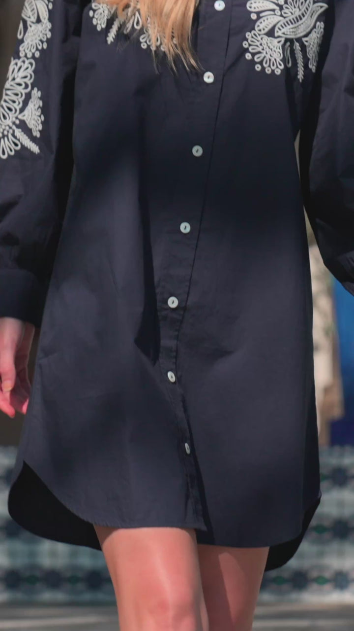 Embroidered Puff Sleeve Shirtdress