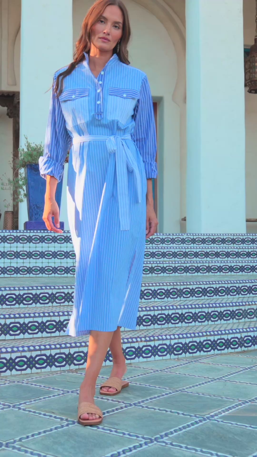 Mixed Stripe Midi Shirtdress