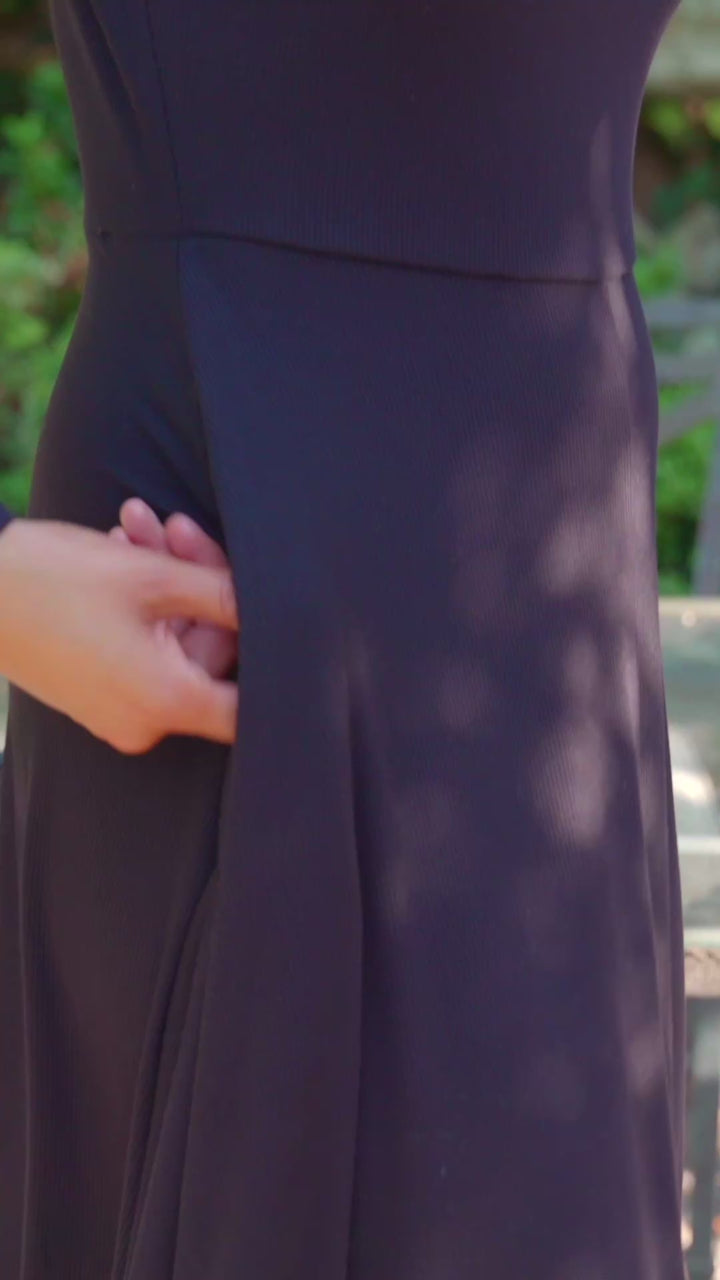 Long Sleeve Ribbed Scoop Neck A-Line Dress