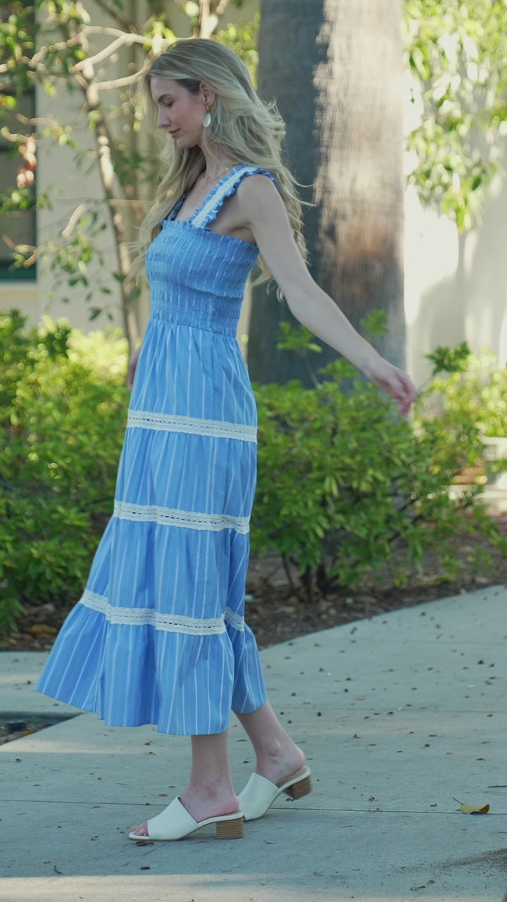 Stripe Sleeveless Tiered Midi Dress