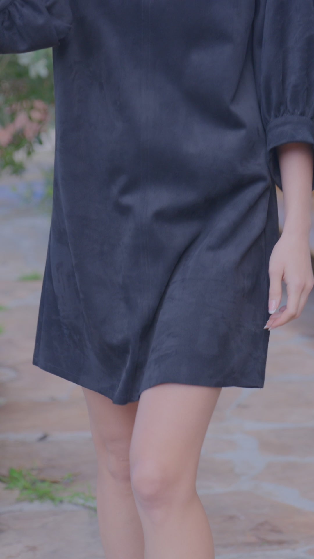 Faux Suede Puff Sleeve Dress
