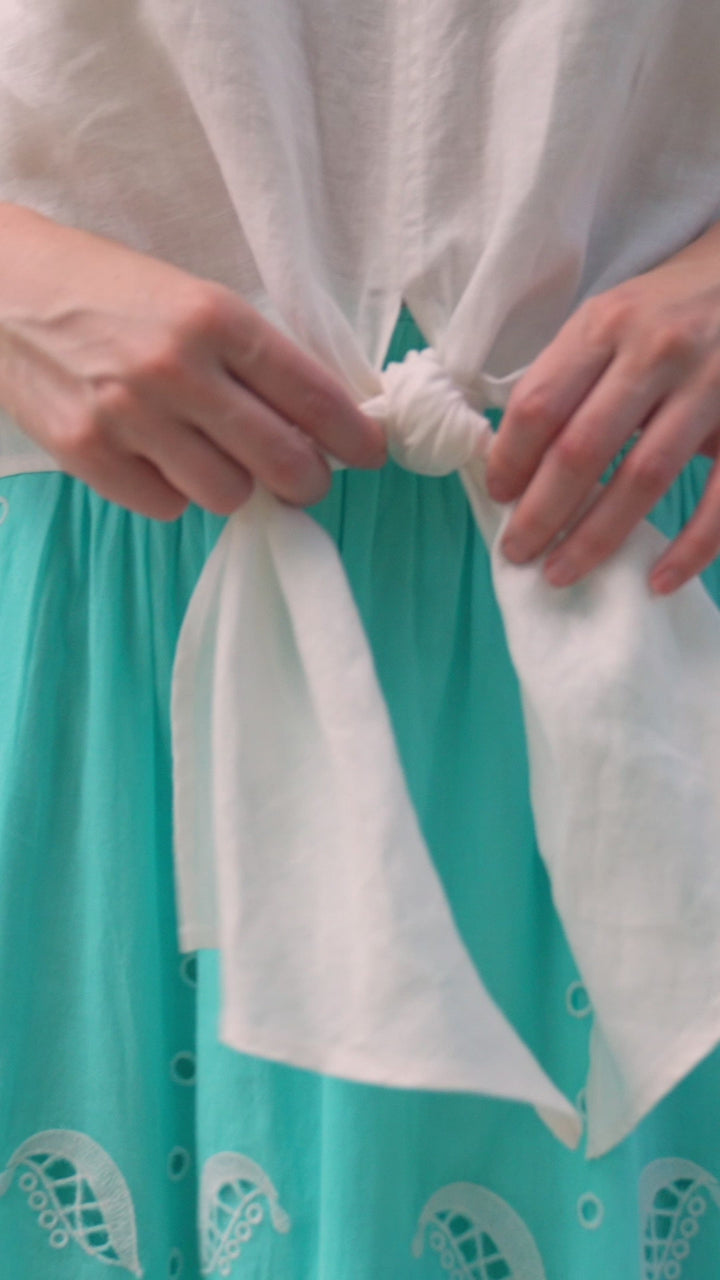 Blouson Sleeve Linen Tie-Front Top