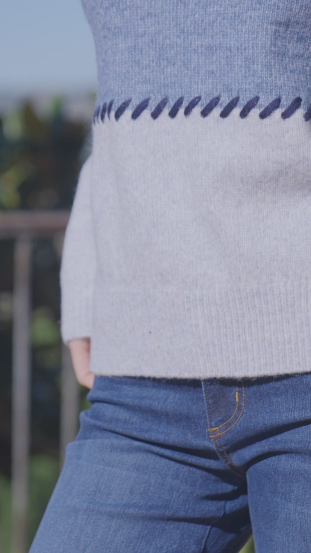 Contrast Stitch Mock Neck Colorblock Sweater