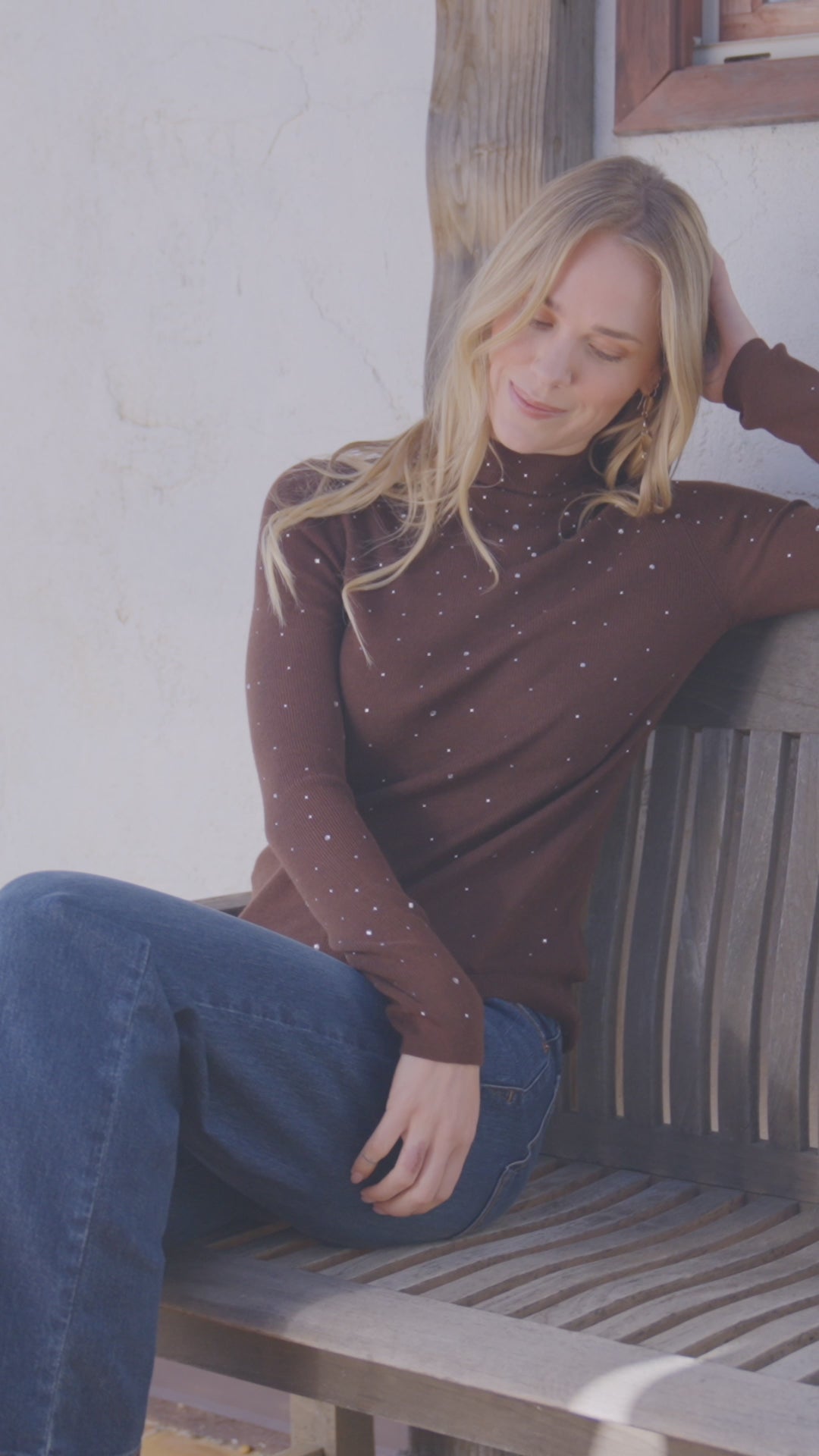 Rhinestone Mock Neck Sweater