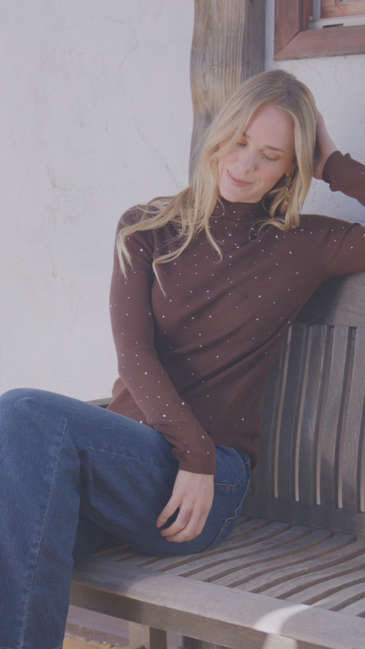 Rhinestone Mock Neck Sweater