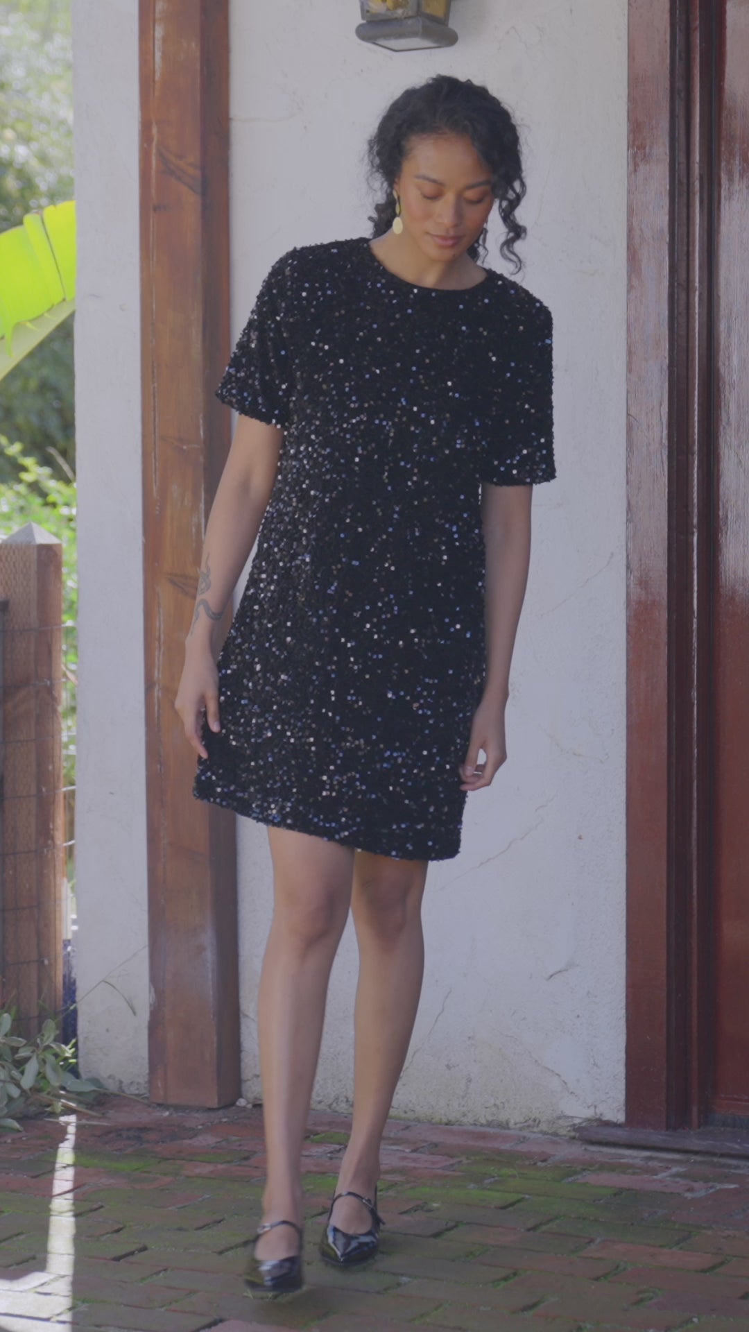 Velvet Sequin Short Sleeve Dress