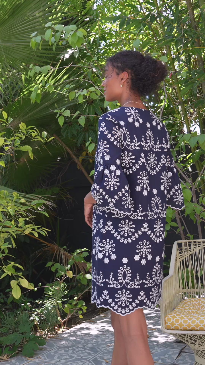 Flare Sleeve Embroidered Dress