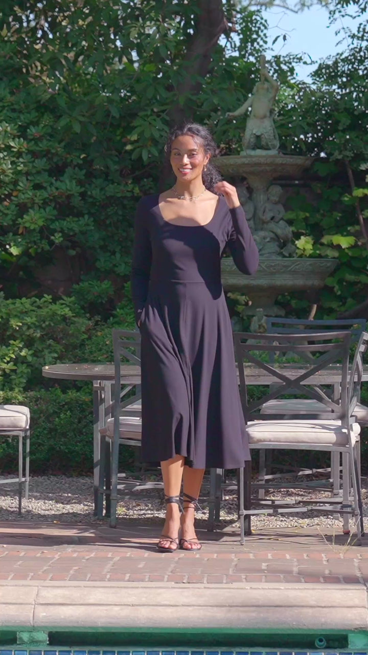 Long Sleeve Ribbed Scoop Neck A-Line Dress