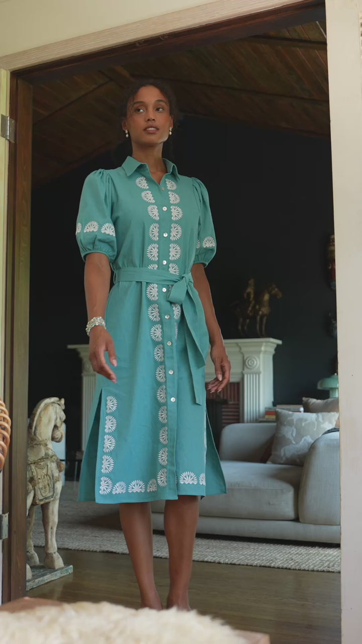 Puff Sleeve Embroidered Shirtdress