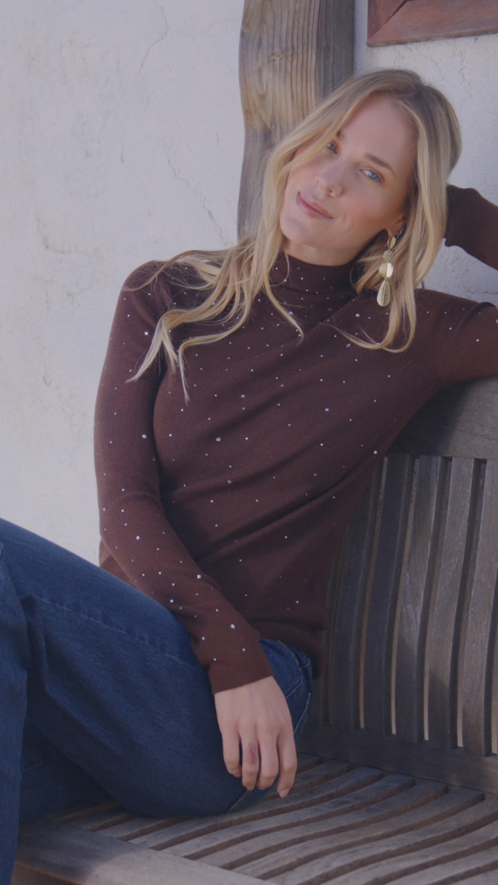 Rhinestone Mock Neck Sweater