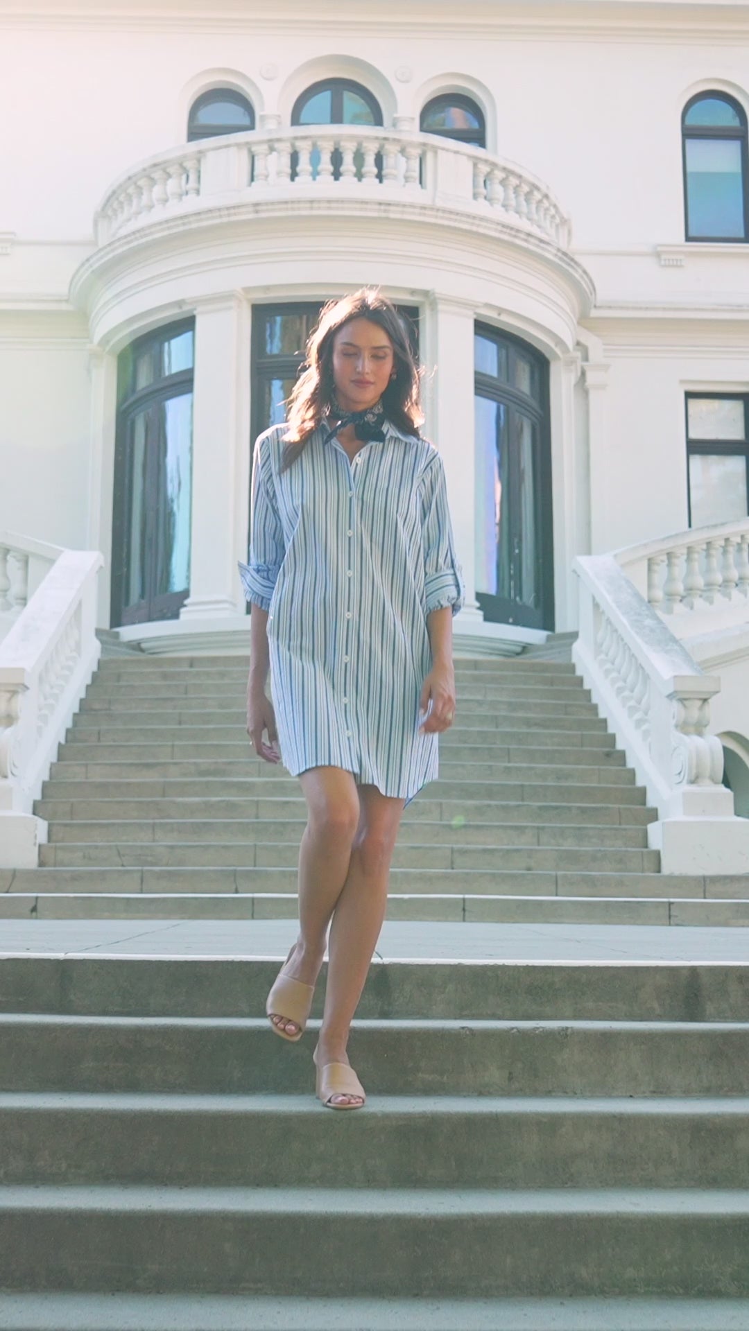 Stripe Roll Tab Shirtdress