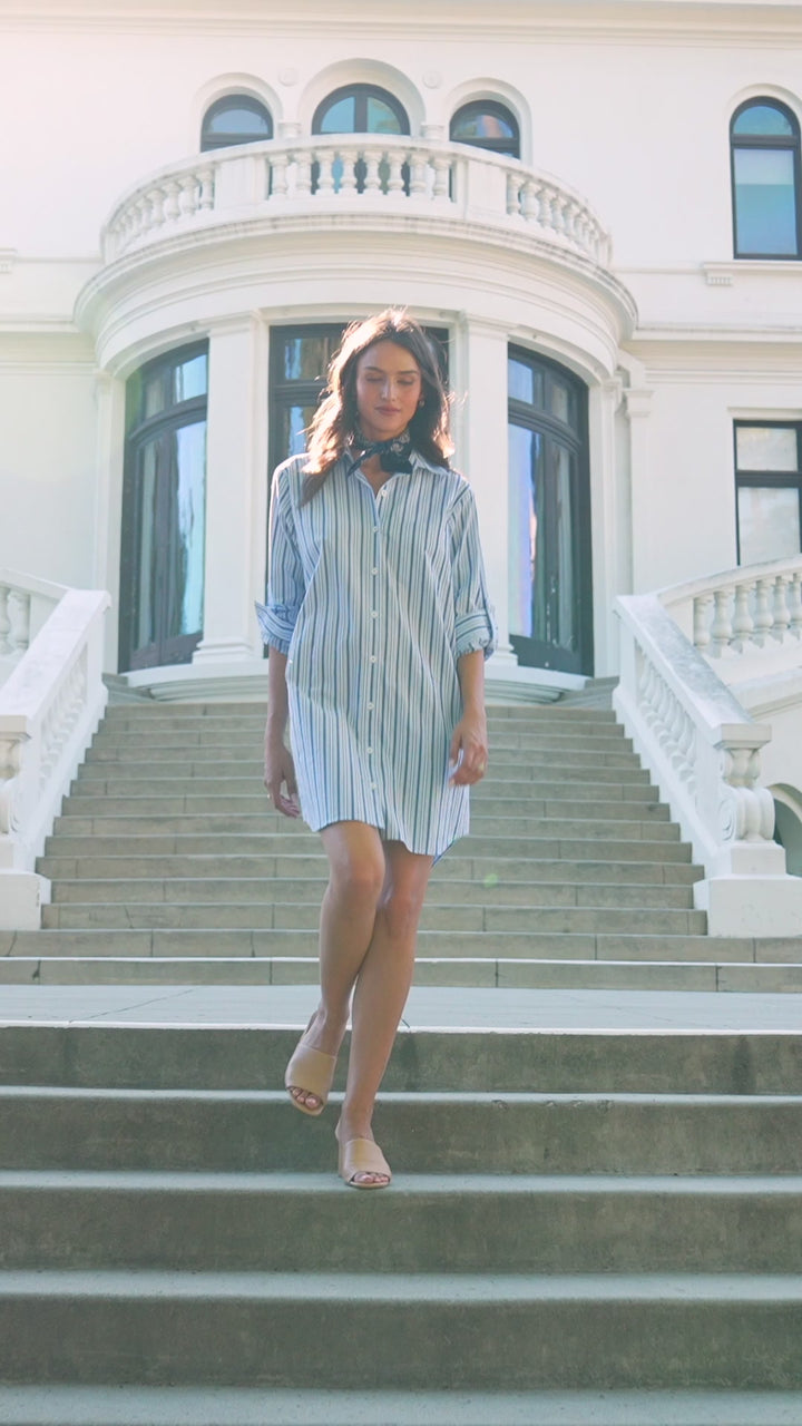 Stripe Roll Tab Shirtdress