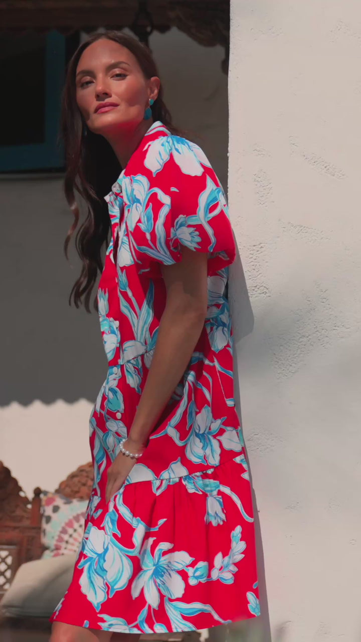 Puff Sleeve Tiered Shirtdress