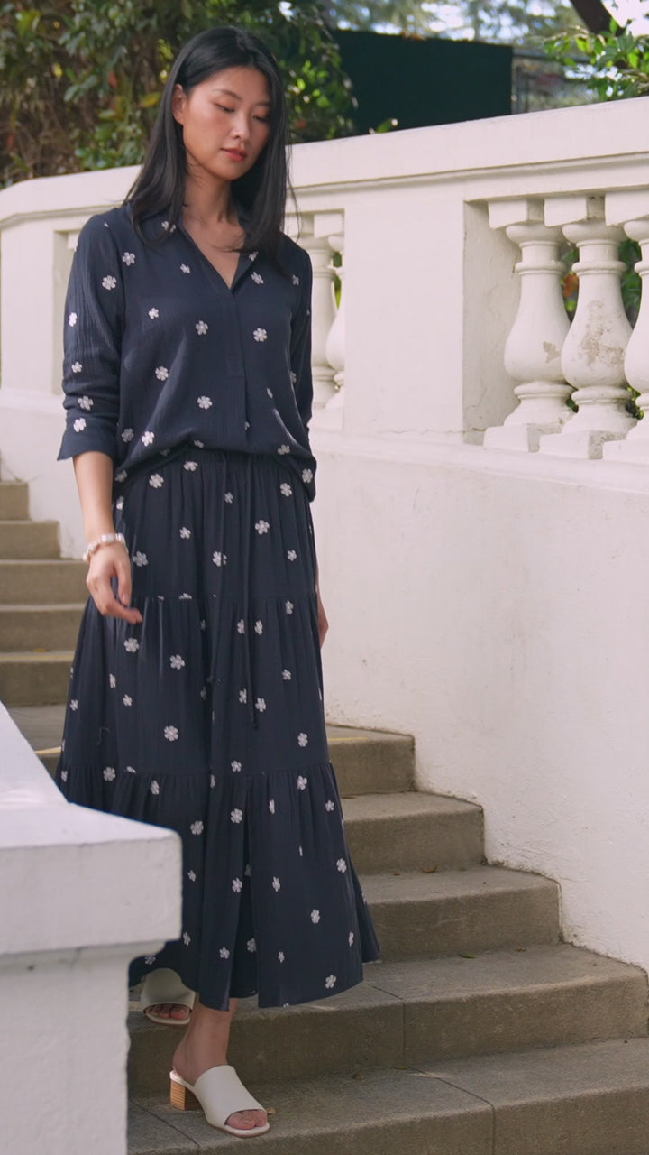 Embroidered Ruched Sleeve Shirt