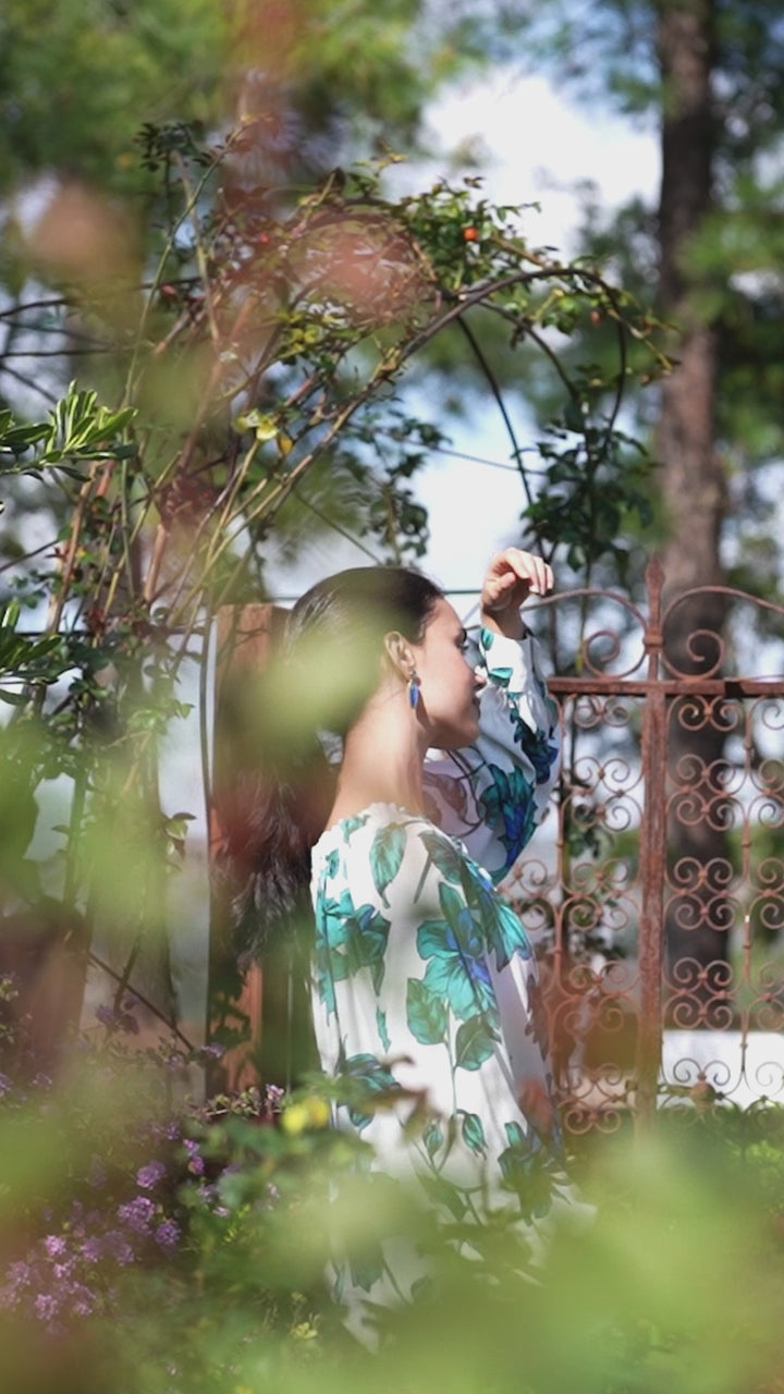 Blouson Sleeve Ruffle Tie-Neck Peasant Top