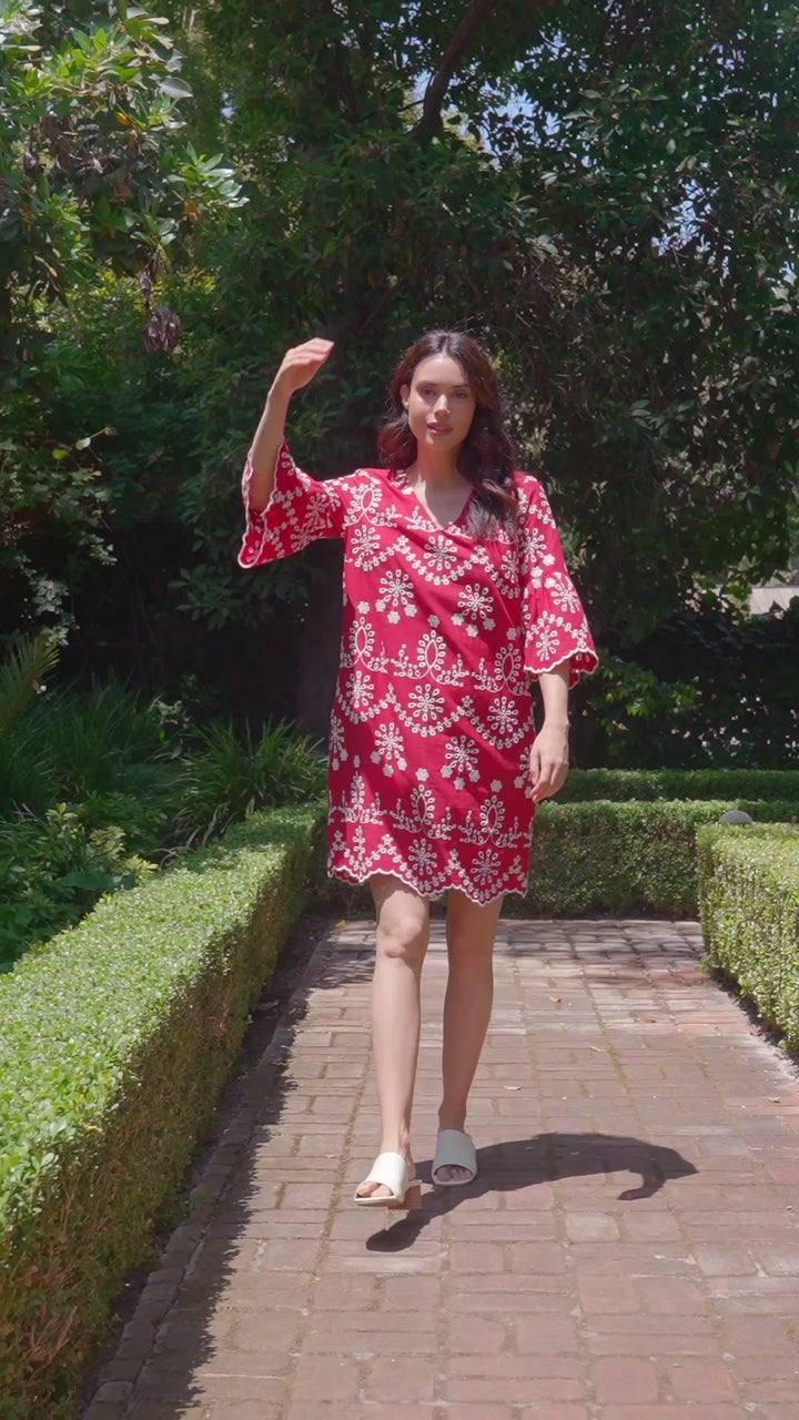 Flare Sleeve Embroidered Dress