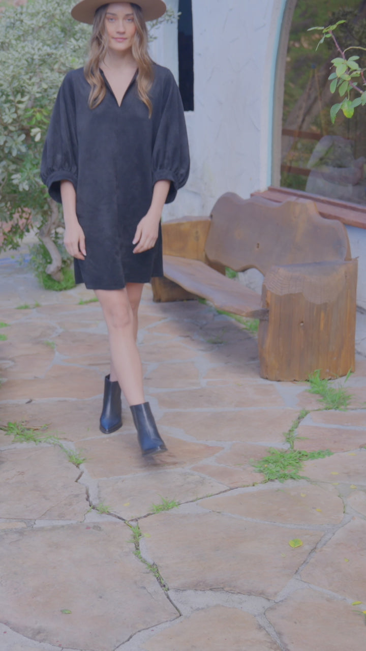 Petite Size Faux Suede Puff Sleeve Dress