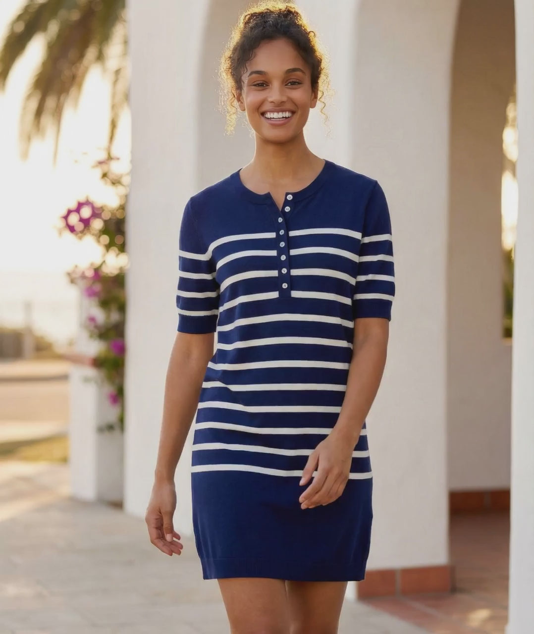 Short Sleeve Henley Sweater Dress