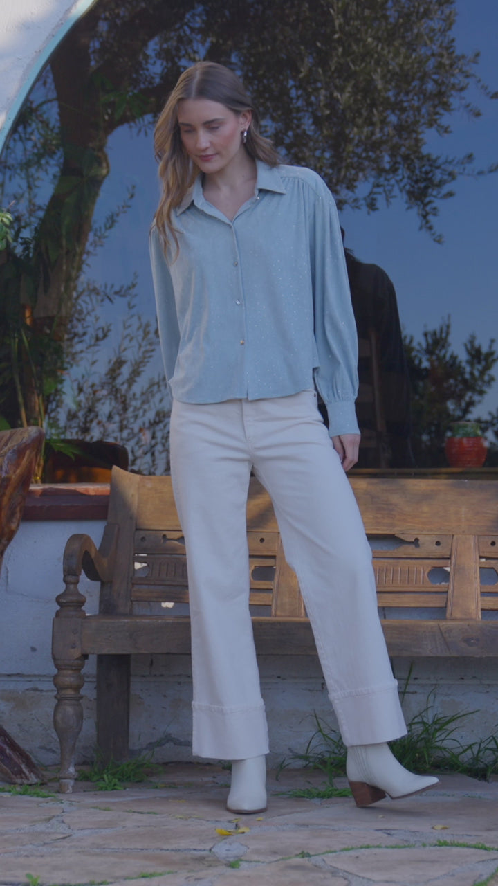 Faux Suede Embellished Dropped Shoulder Blouse