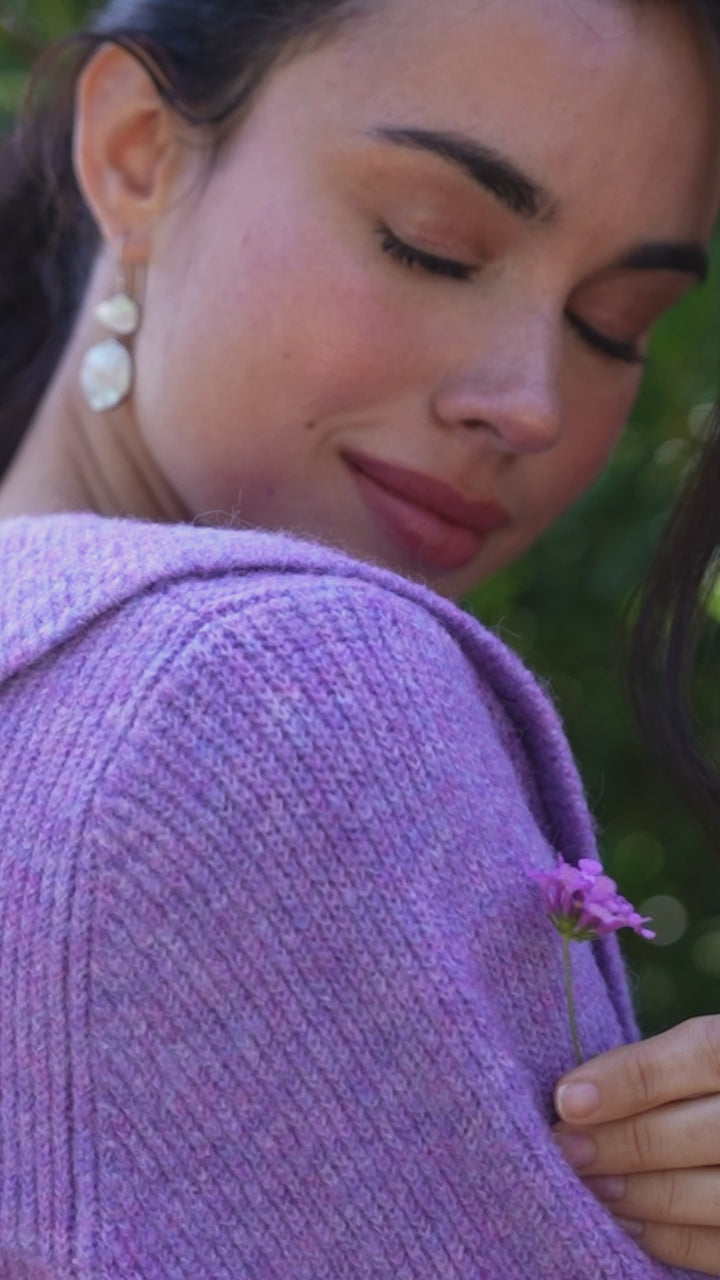 Ruffle Neckline Cardigan Sweater