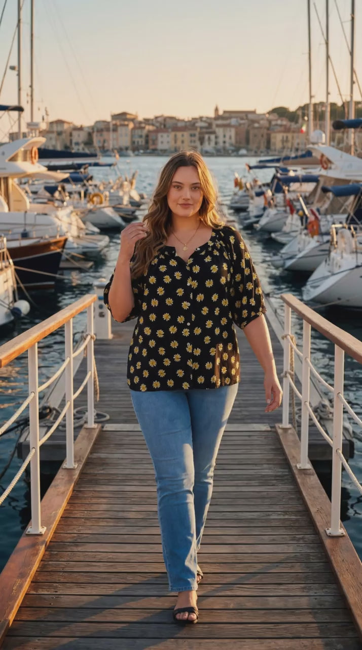 Plus Size Puff Sleeve Peasant Top