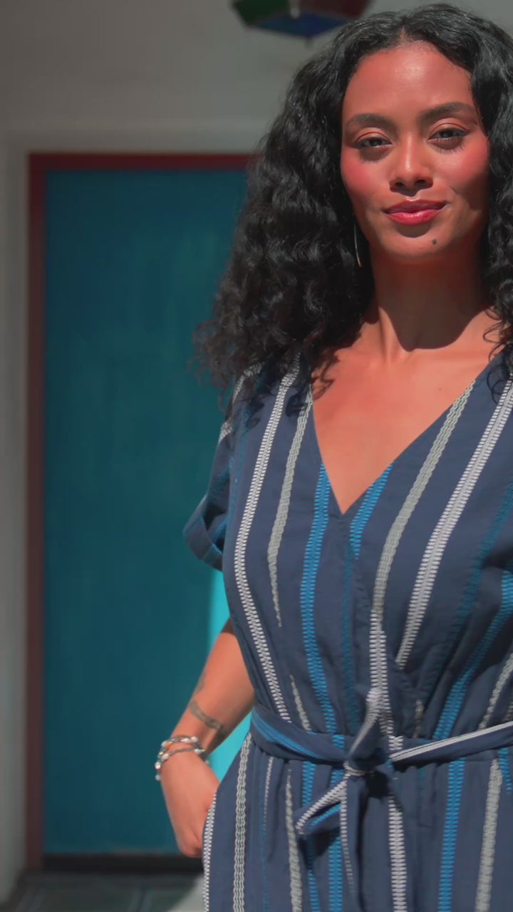 Embroidered Cuffed Sleeve Midi Dress