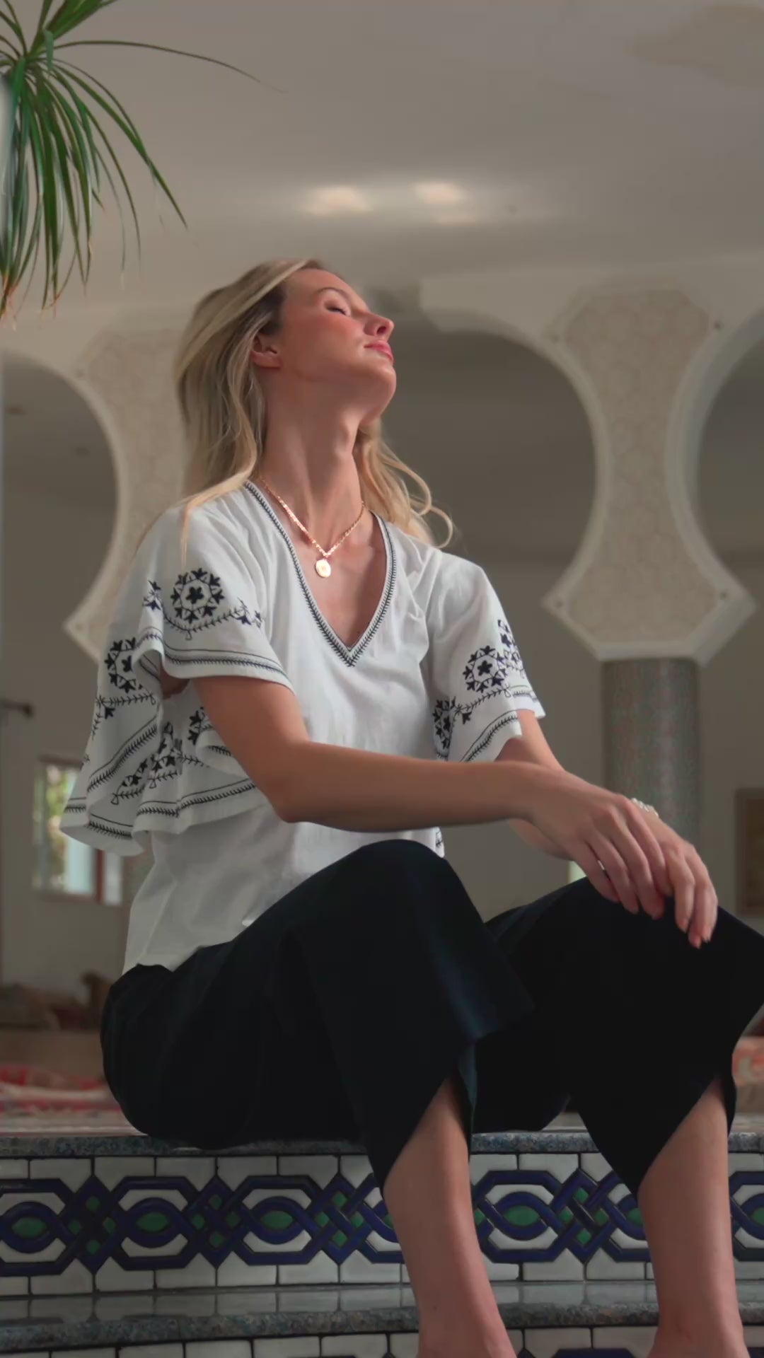 Embroidered Flutter Sleeve Top