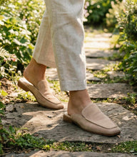 Dolce Vita Bradly suede leather mules in warm brown with square toe and low stacked heel