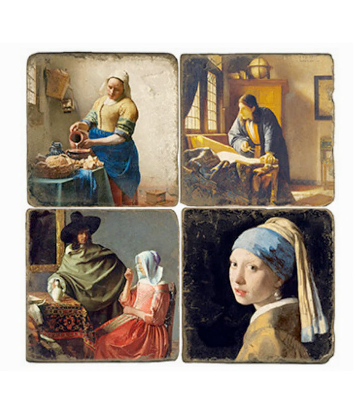 Johannes Vermeer Marble Coasters, Set Of 4