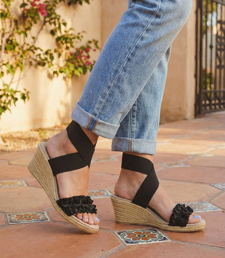 Carolina Ruffle Espadrille Wedge Sandals