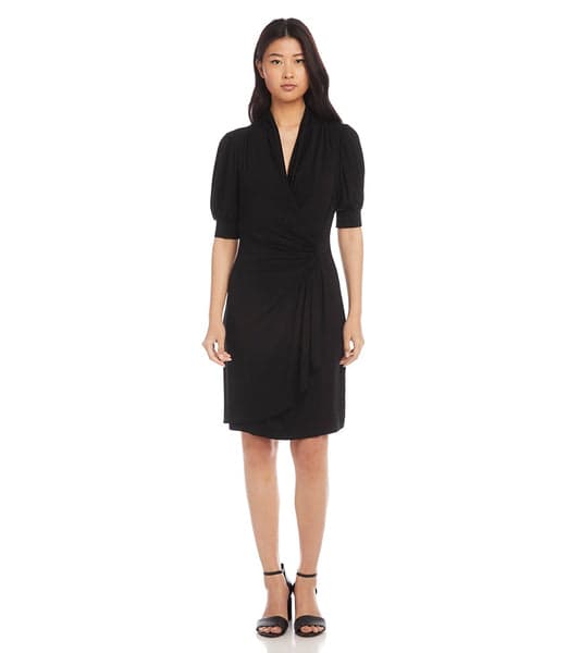 Black Short Sleeve Wrap Dress | Karen Kane
