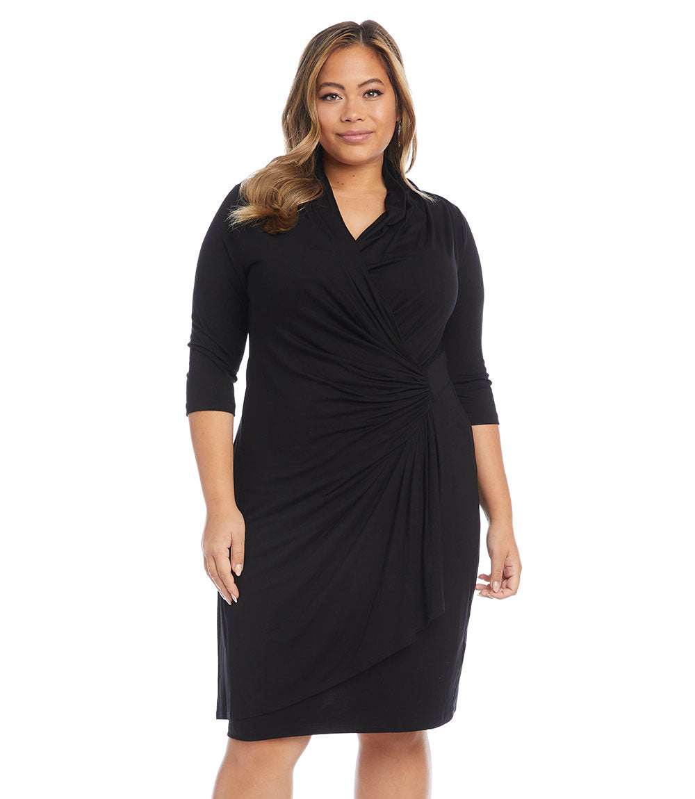 Karen Kane Womens Plus Jersey Wrap Dress Black 1X Karen Kane Womens Plus Jersey Wrap Dress Black 1X