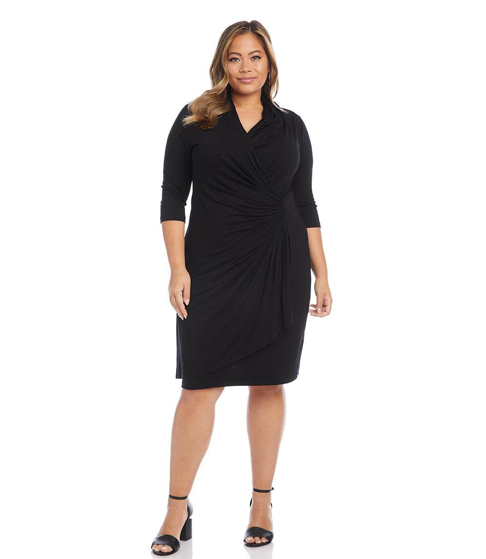 Karen Kane Womens Plus Jersey Wrap Dress Black 1X Karen Kane Womens Plus Jersey Wrap Dress Black 1X