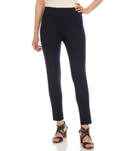 Petite size black Piper pants with skinny fit and ankle length on model wearing black strappy heels