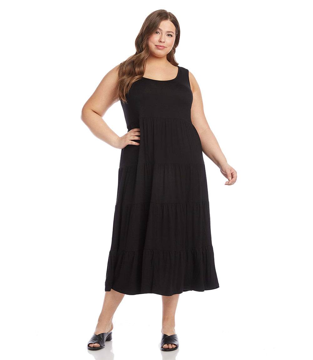 Karen Kane Plus Women's Tiered Midi Dress - Black Karen Kane Plus Women's Tiered Midi Dress - Black